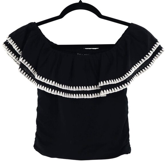 J. Crew Ruffle Top Womens XXS Black Boho Romantic Feminine Resort Vacation NWT - Picture 2 of 12